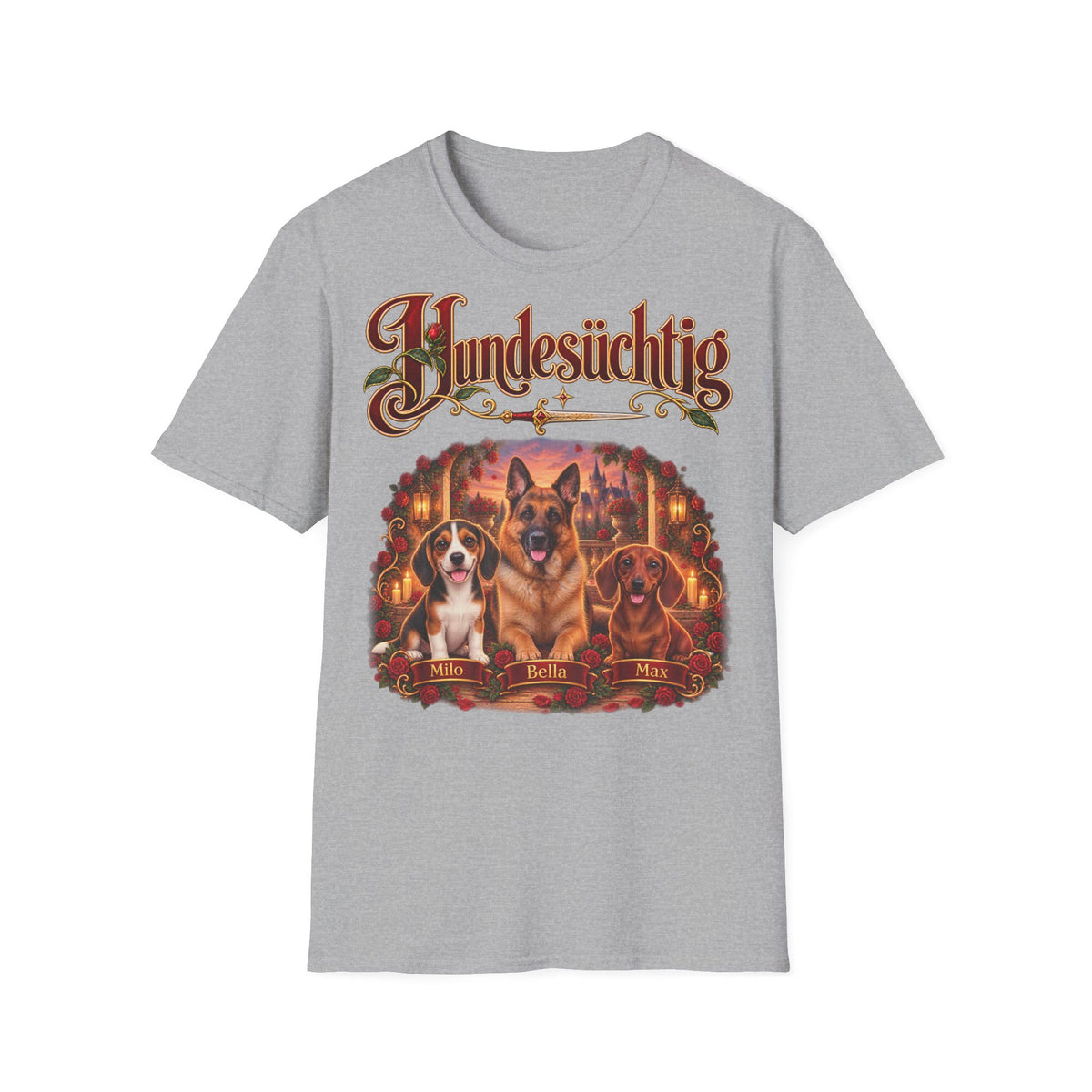 Personalisiertes T-Shirt – Hundesüchtig mit Rosen – Foto 7