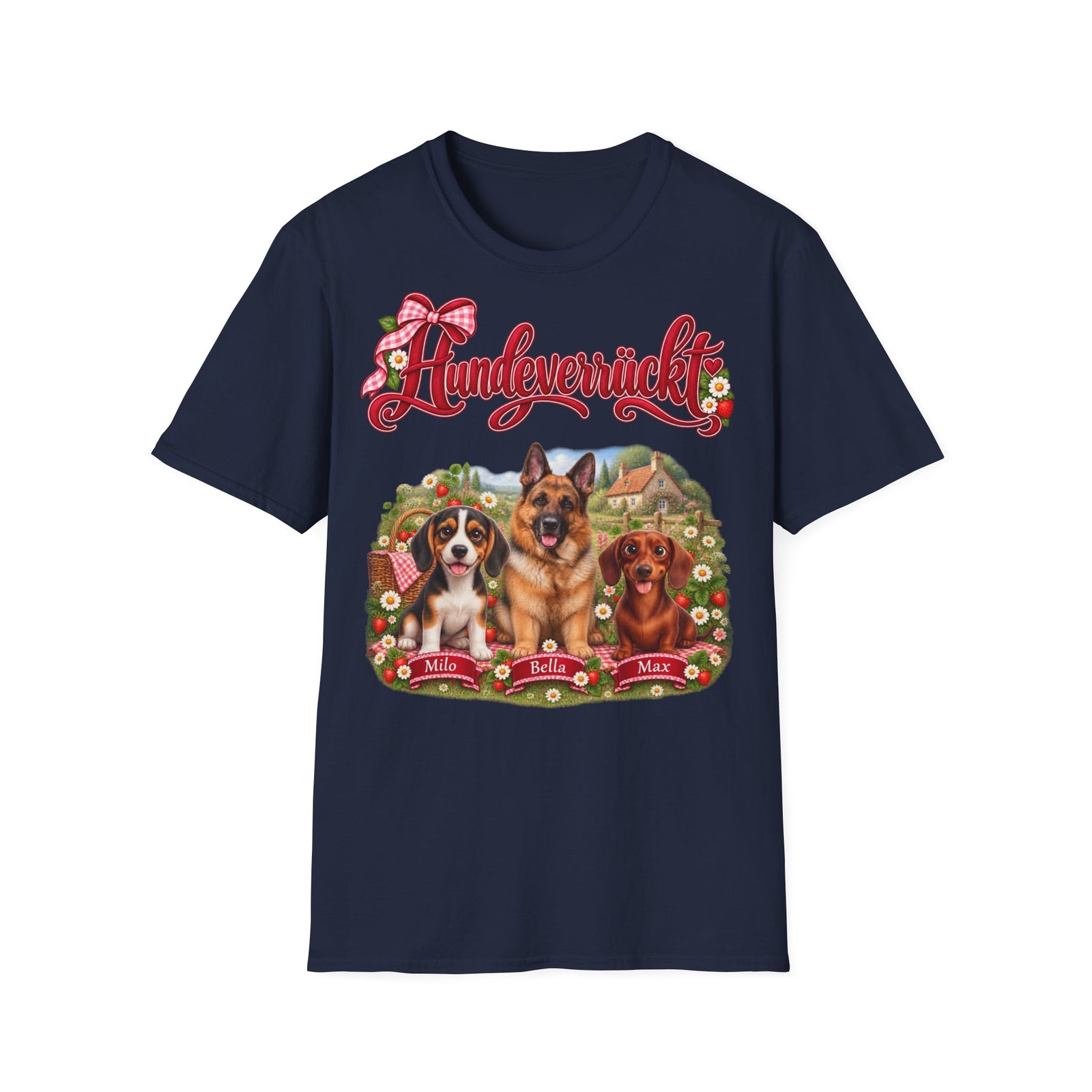 Personalisiertes T-Shirt mit Hunden – Hundeverrückt Picknick