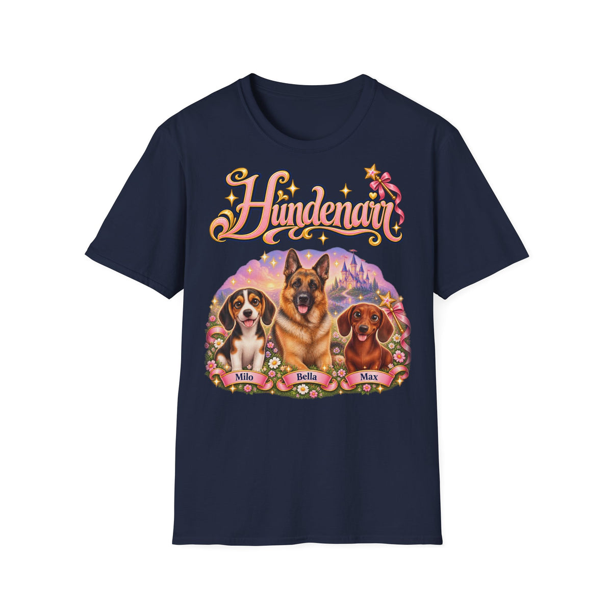Personalisiertes T-Shirt mit Hunden – Hundenarr Märchenschloss
