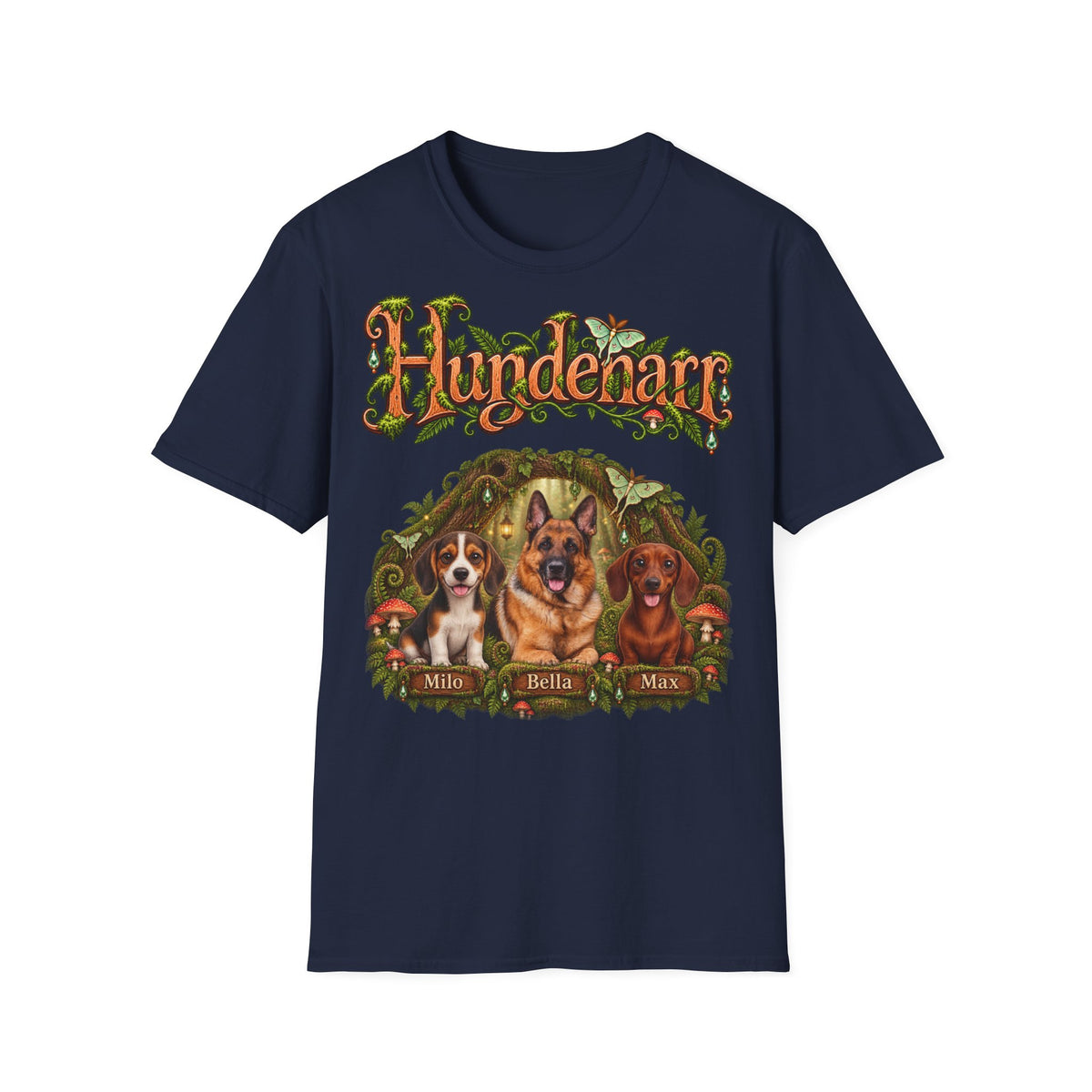 Personalisiertes T-Shirt mit Hunden – Hundenarr im Zauberwald