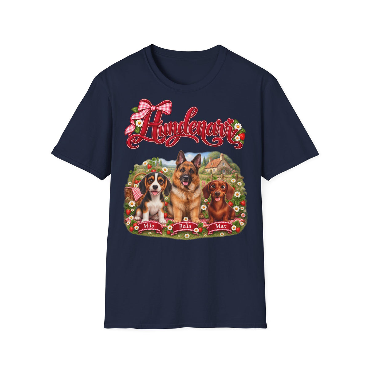Personalisiertes T-Shirt – Hundenarr Erdbeer-Picknick